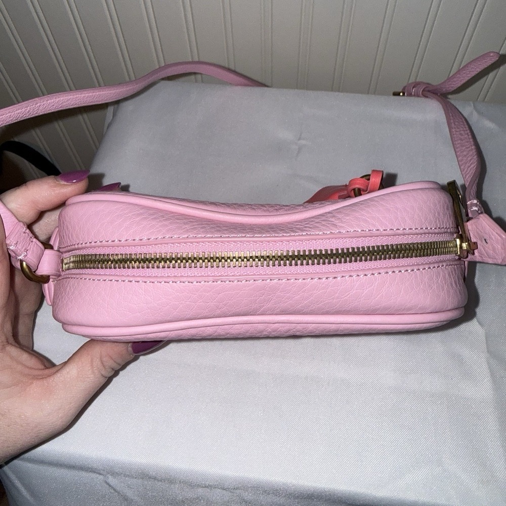 J CREW Signet Crossbody Bag Purse Pink Italian Pebbled Leather Lock Key EUC - Picture 9 of 16
